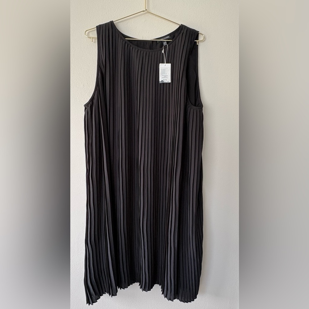 Eileen Fisher Black Accordion Pleated Dress XL NWT 100% recycled polyester